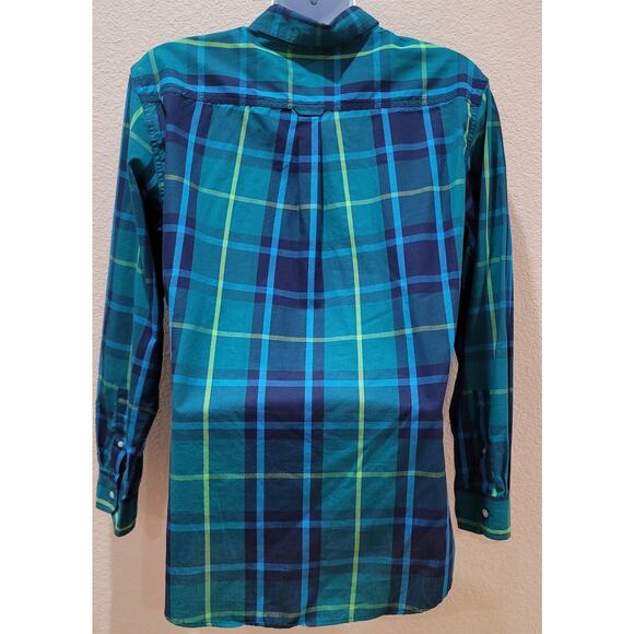Chaps Blue Green Plaid Button Up Men's Shirt Large Easy Care Long Sleeves - Picture 3 of 4